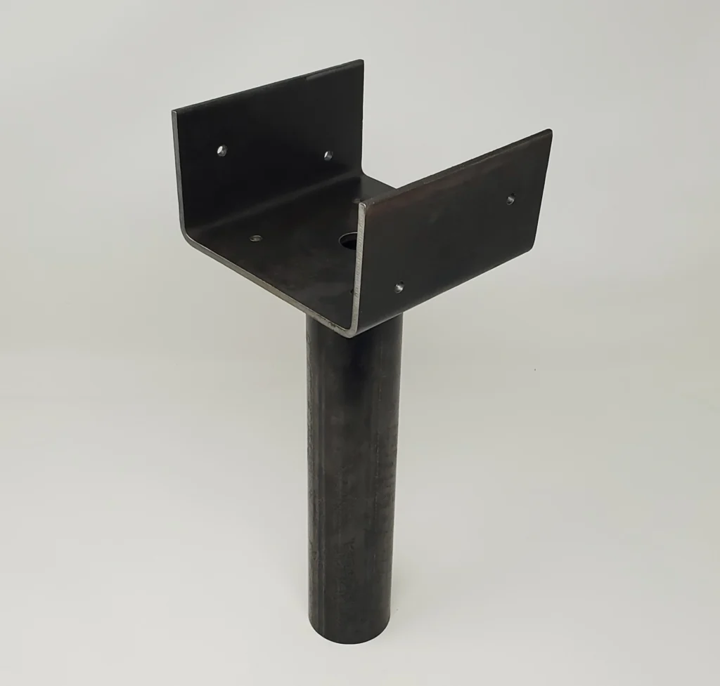 A saddle cap for attaching a timber post to a helical pier