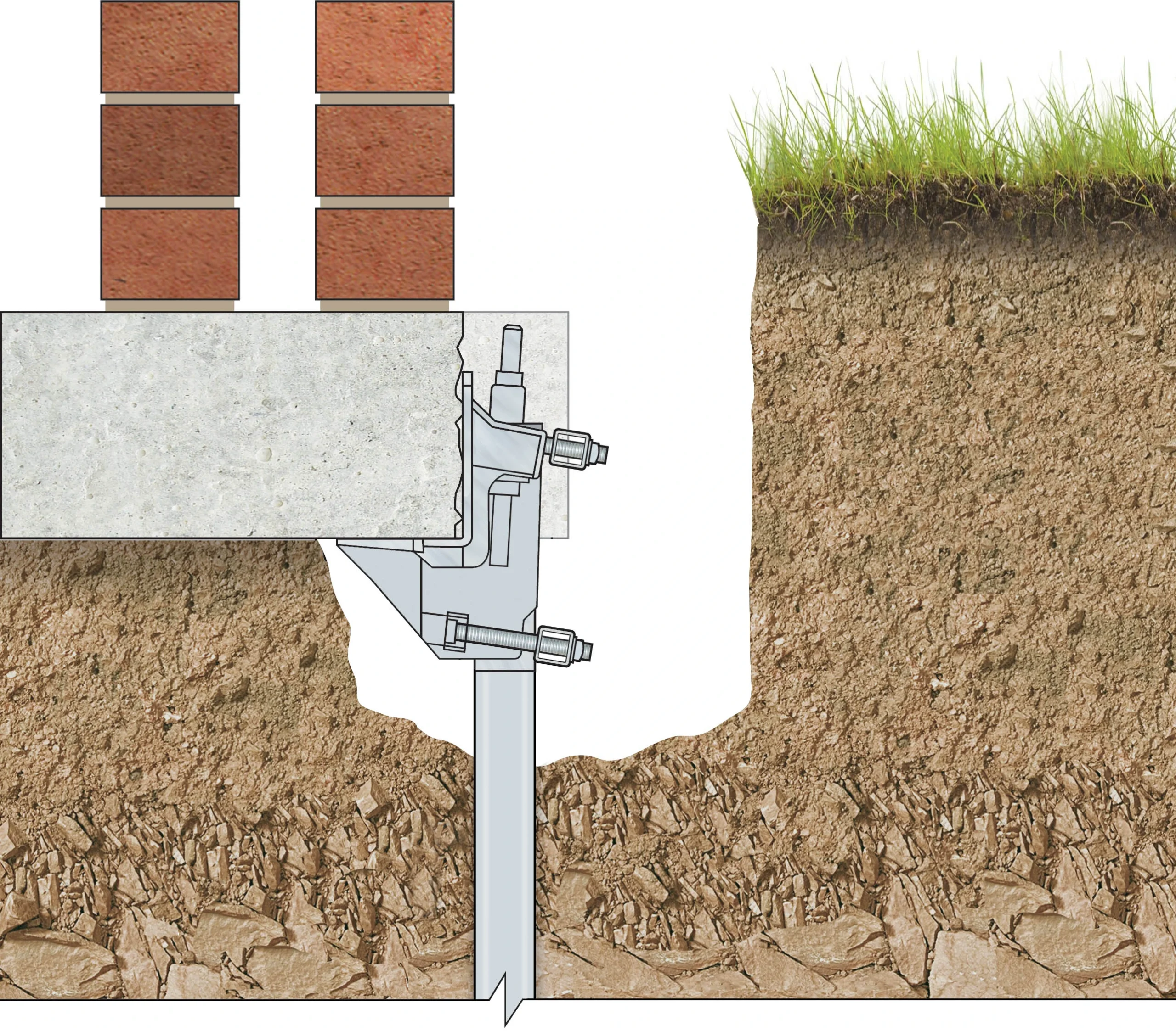 Diagram how a helical pier is attached to your structure for underpinning